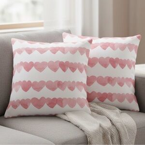 Minted Pink Heart Stripe Throw Pillow Covers Set of 2 20x20 White Pink